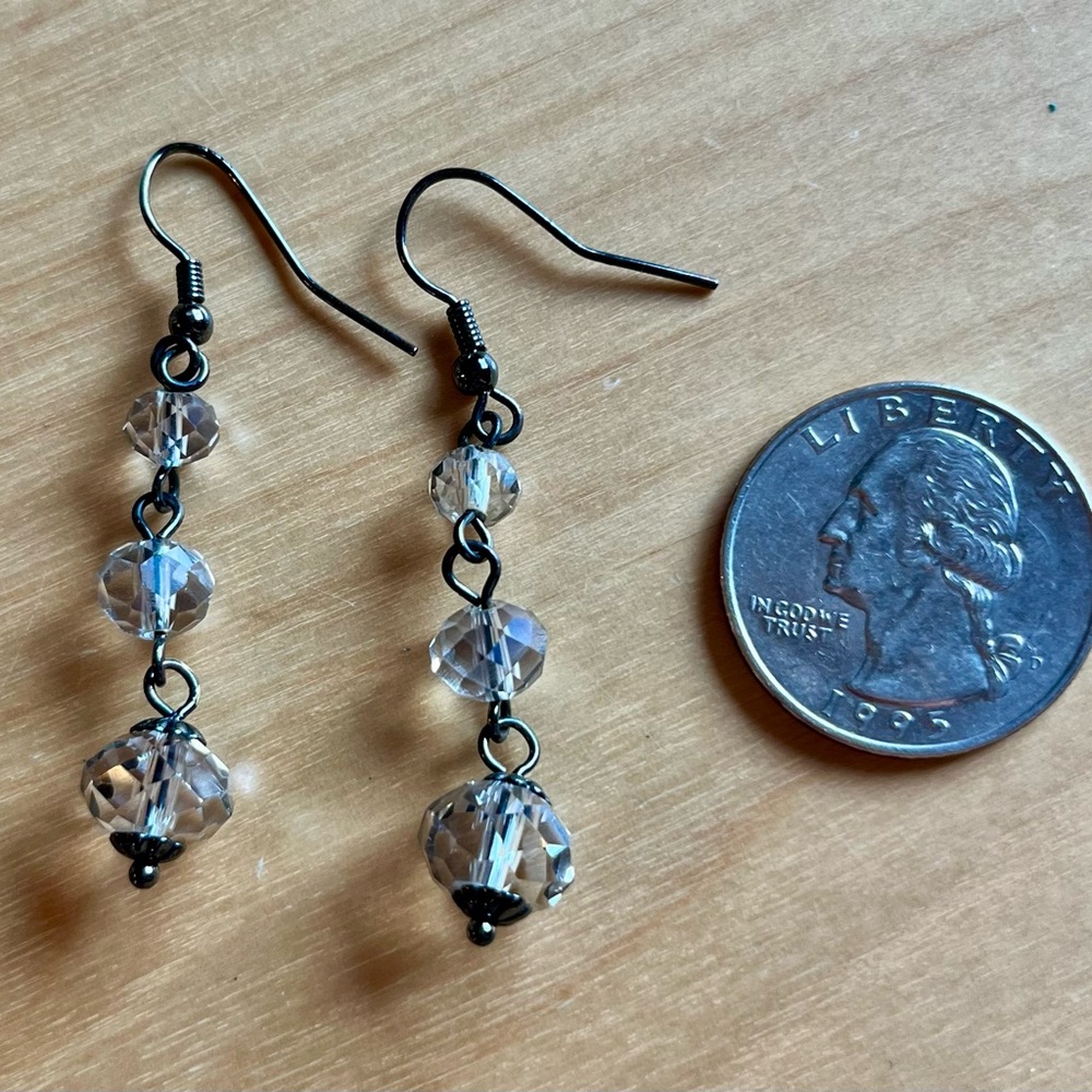 Elegant Silver Clear Beaded Drop Earrings